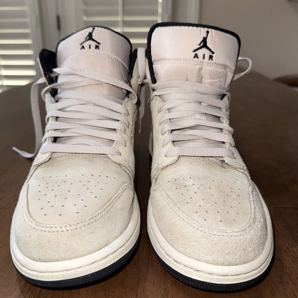 Nike Air Jordan 1 Mid Tan Brown Elephant Print Swoosh Suede Mens 10 DZ4129-102 - Picture 10 of 10